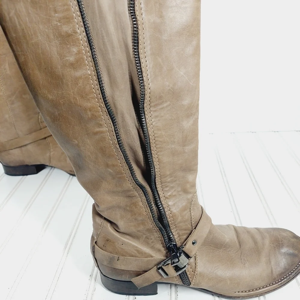 Alberto Fermani Brown Leather Ankle Buckle Strap Detail Side Zip Tall Boots B429